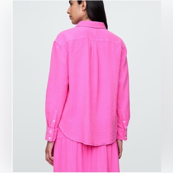 GAP Pink 100% Gauze Cotton Long Sleeve Big Shirt Size Small - Picture 3 of 8